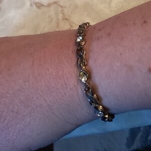 Silver tone metal with CZ bracelet - vintage style, 7.5 inch length